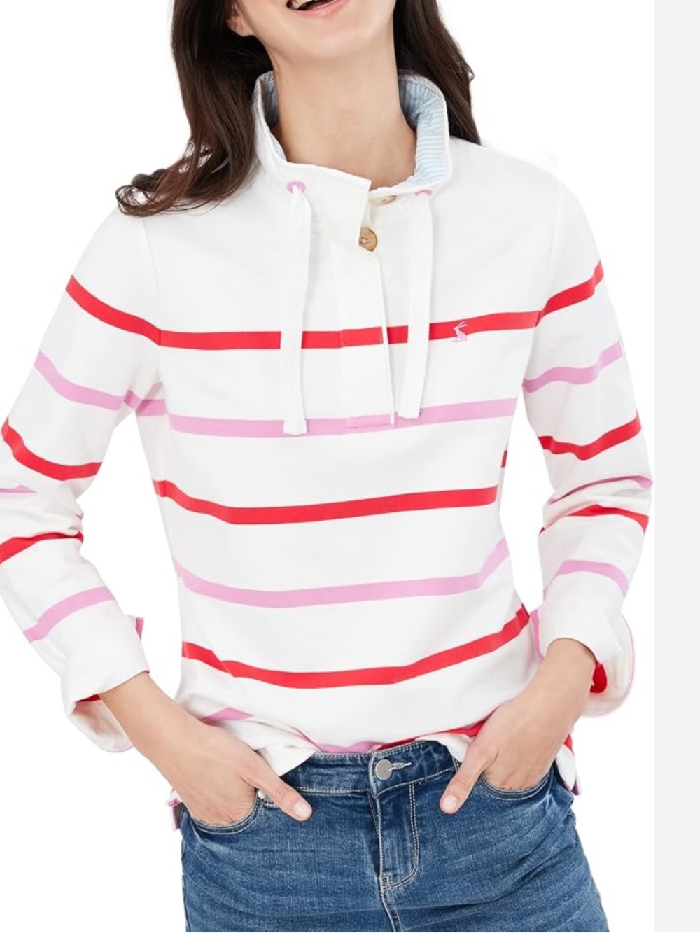 Joules Striped Pullover - White with Red & Pink Stripes size 6